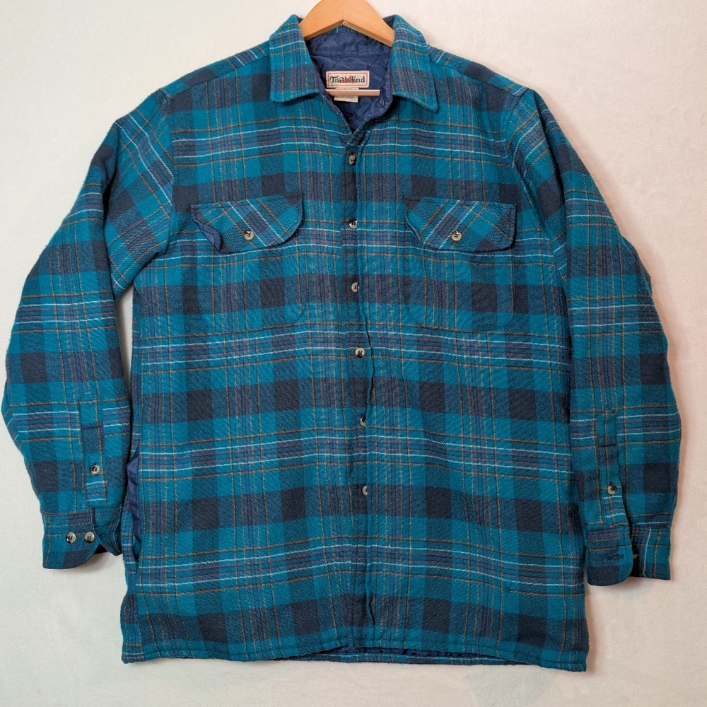 VTG Trails End Plaid Quilted Flannel‎ Jacket L | Gorpcore Wool Blend Shacket